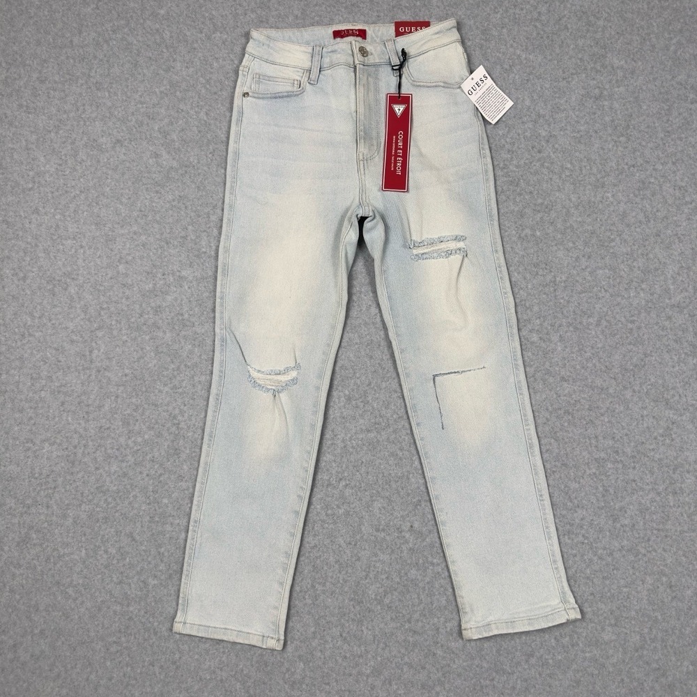 Guess Jeans Women 26 Light Blue Aurora Slashed Slim Straight Distressed Edgy
